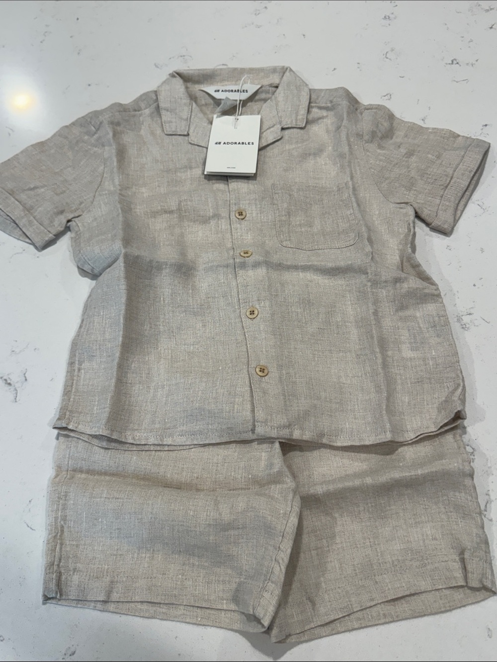 H&M Beige Short-Sleeve Button-Down Shirt & Shorts Set
